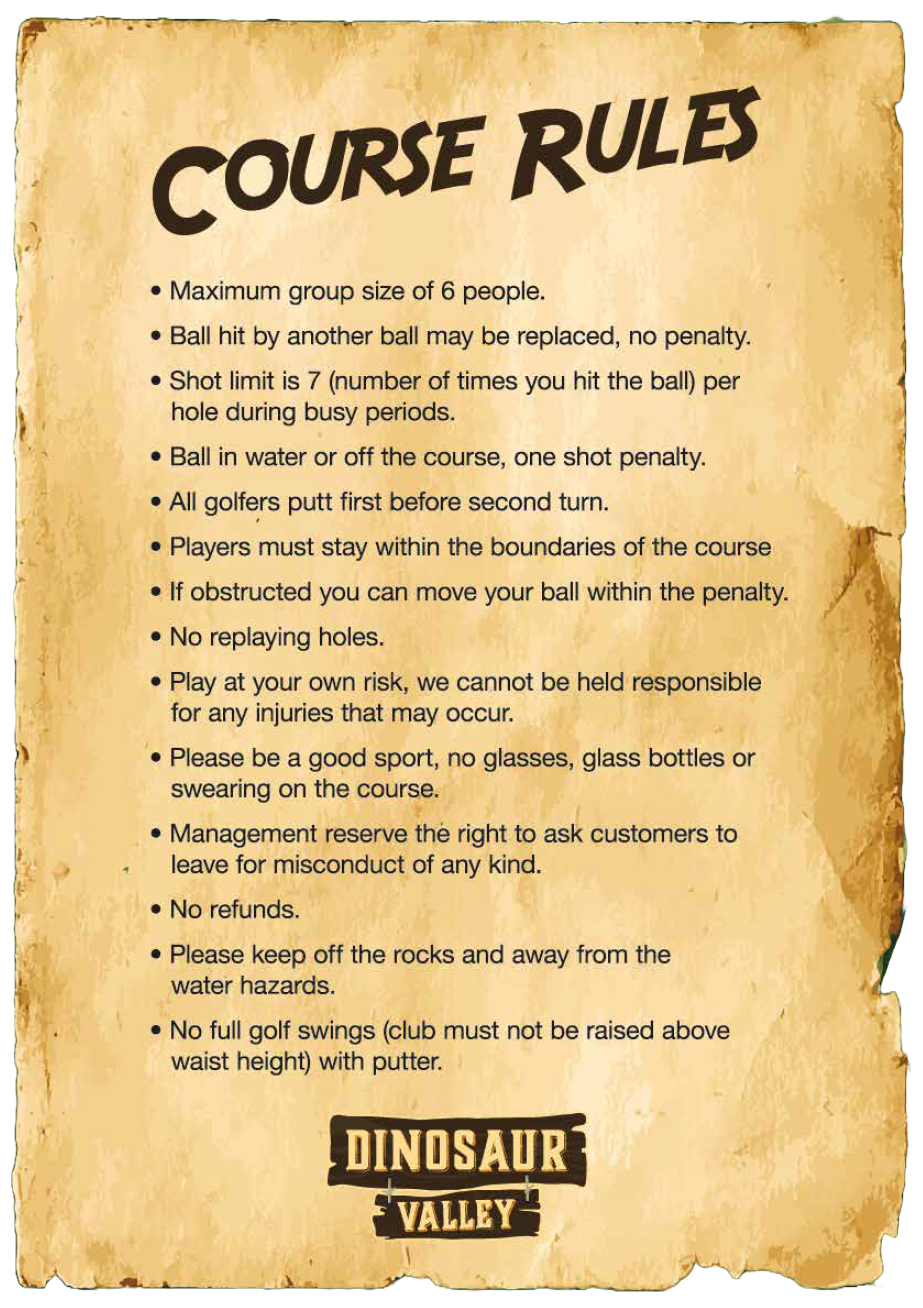 Course Rules - Dinosaur Valley : Crazy Golf MIlton Keynes